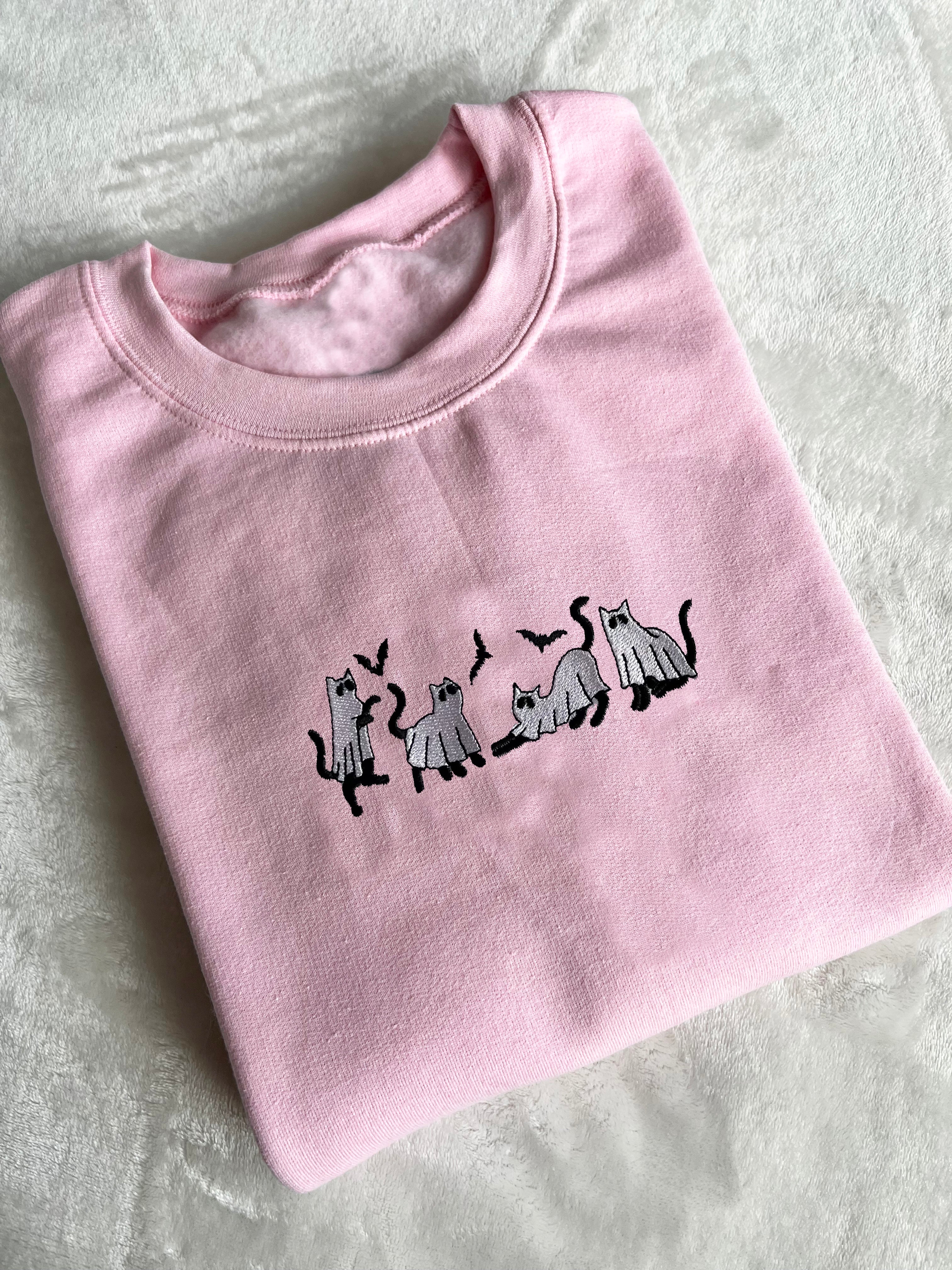 Ghost cat Halloween Embroidered Sweatshirts; women clothing and  sweatshirts; sweatshirt sale – Mr Embroidery Gifts