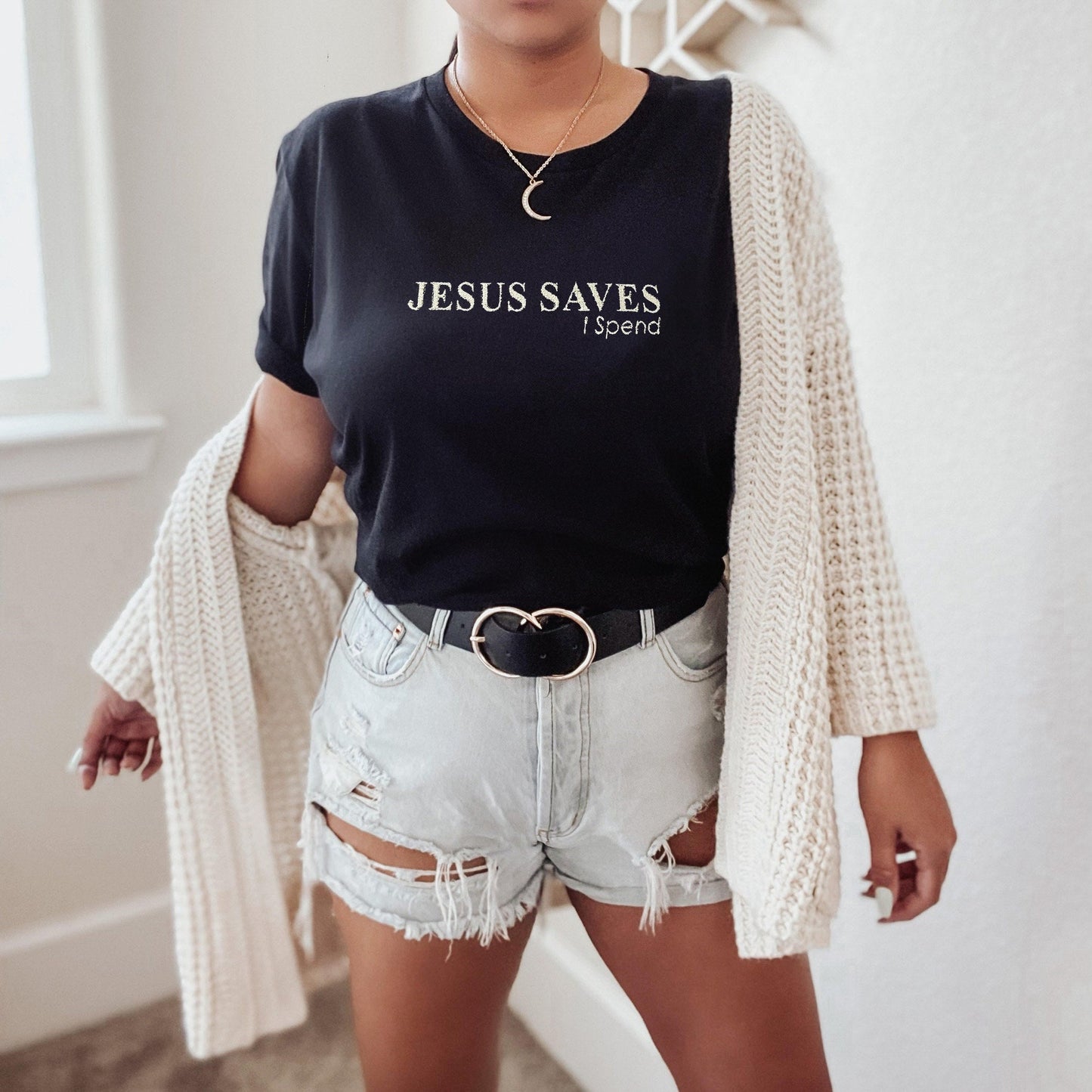 Jesus Saves I Spend Embroidery Sweatshirt